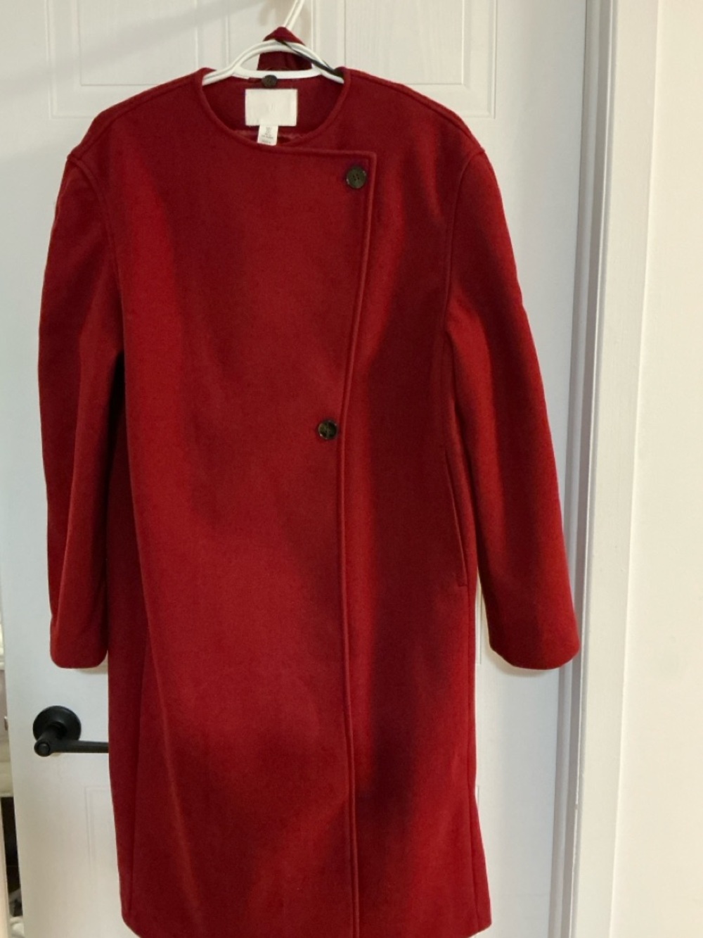 H&M Deep Red Asymmetric Pea Coat